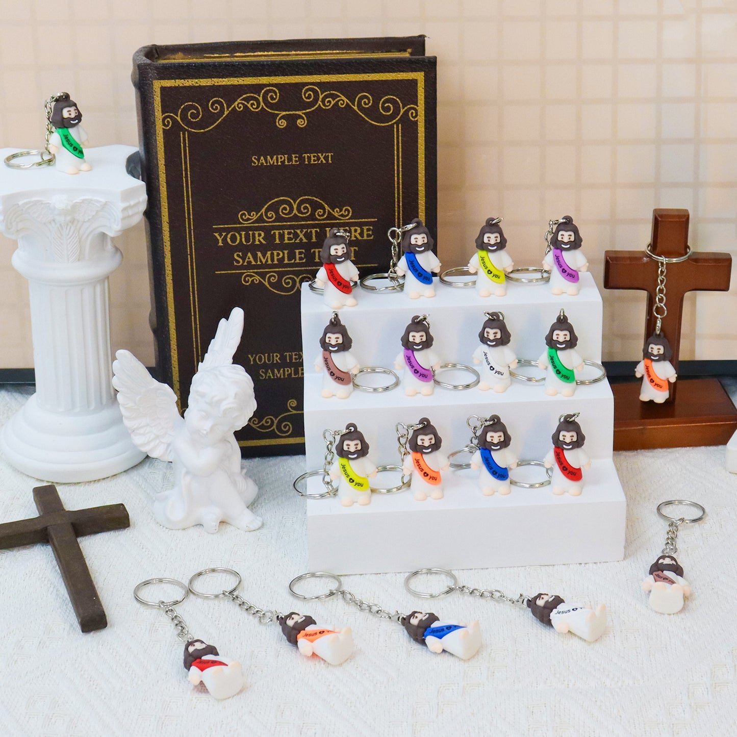 Mini Jesus Figures Keychain with Words