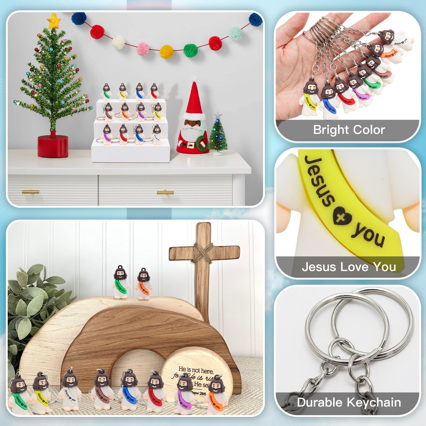 Mini Jesus Figures Keychain with Words