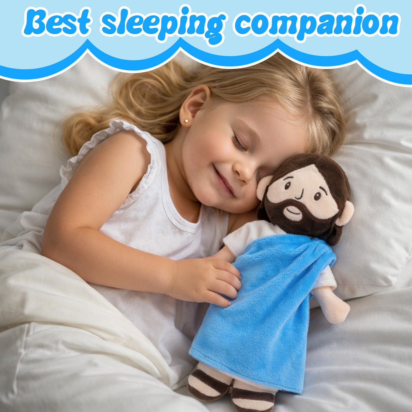 Blue Jesus Plush Toy-White/Brown