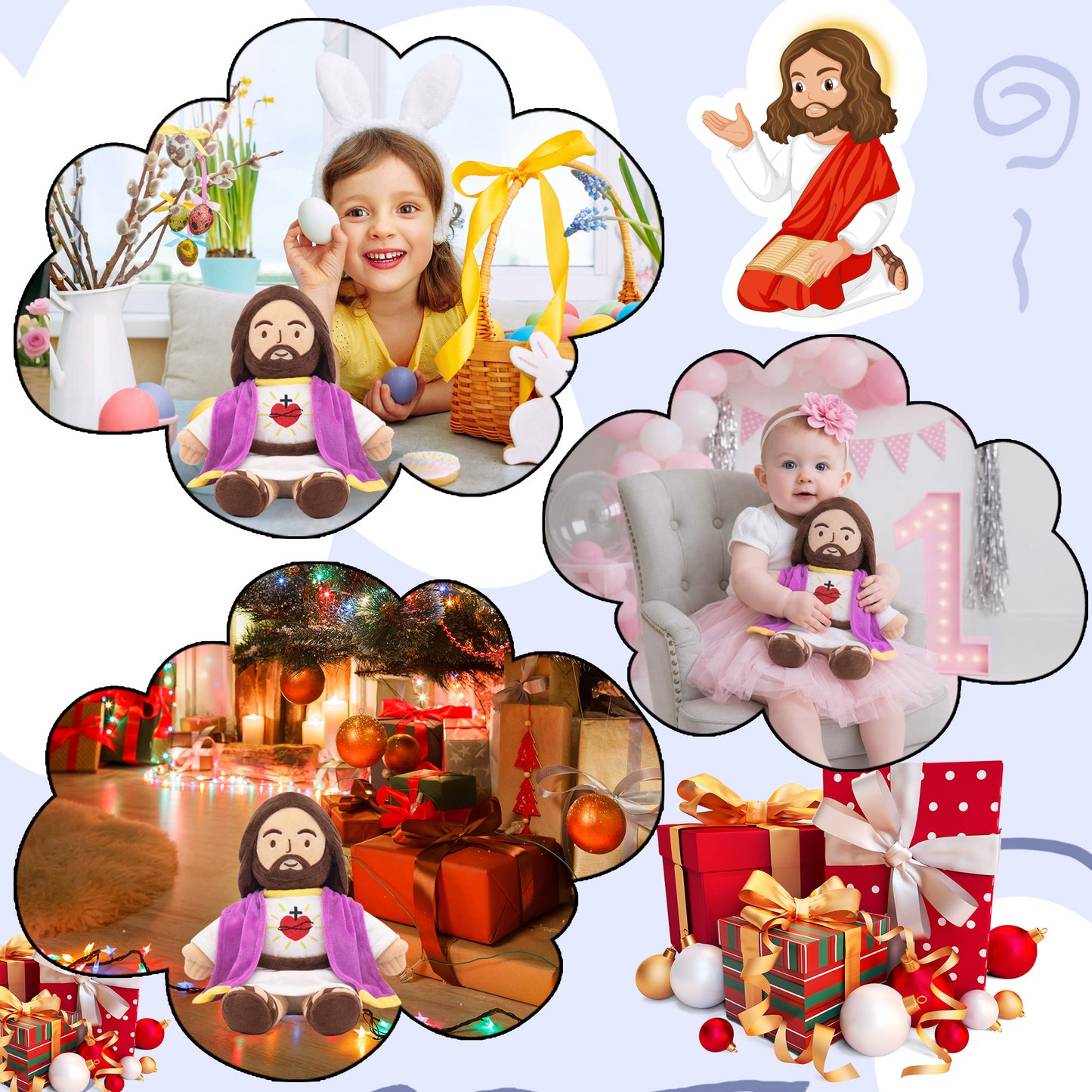 Purple Jesus Plush with Gold-Trimmed
