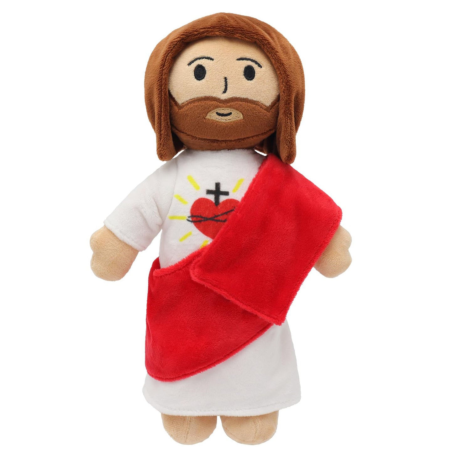 Red Sacred Heart of Jesus Plush-White/Brown