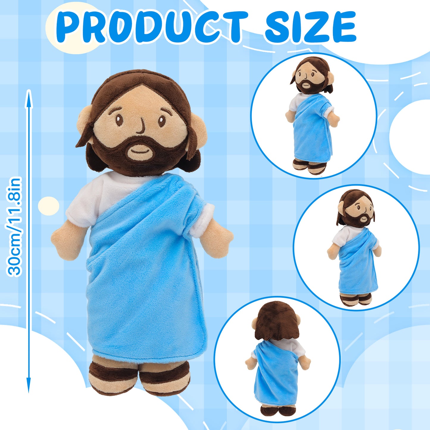 Blue Jesus Plush Toy-White/Brown