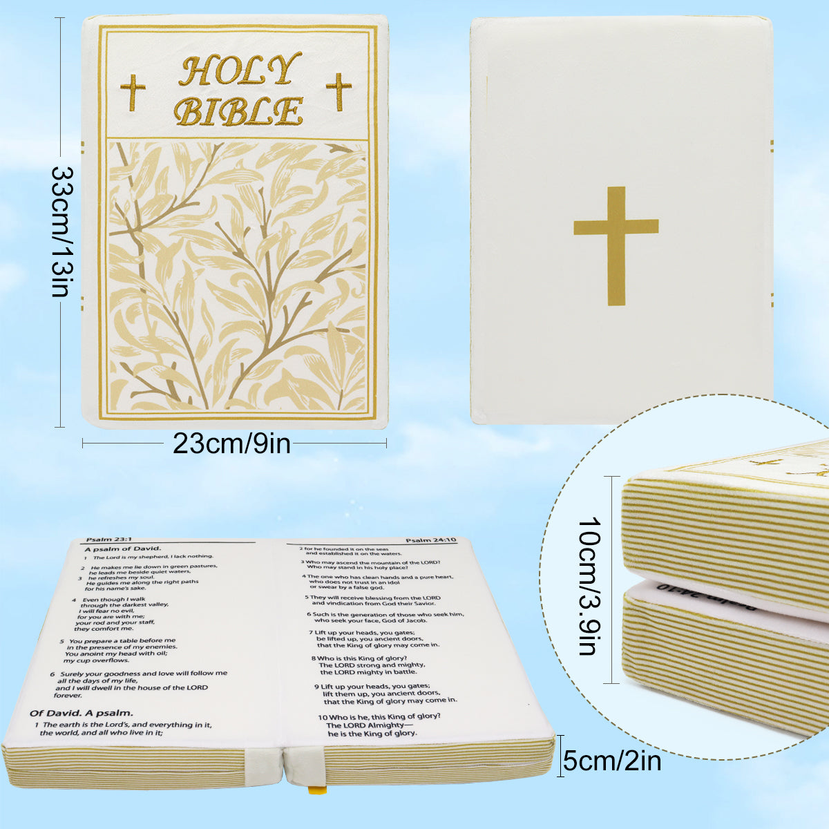 Holy Bible Pillow with Leaf Cover - White