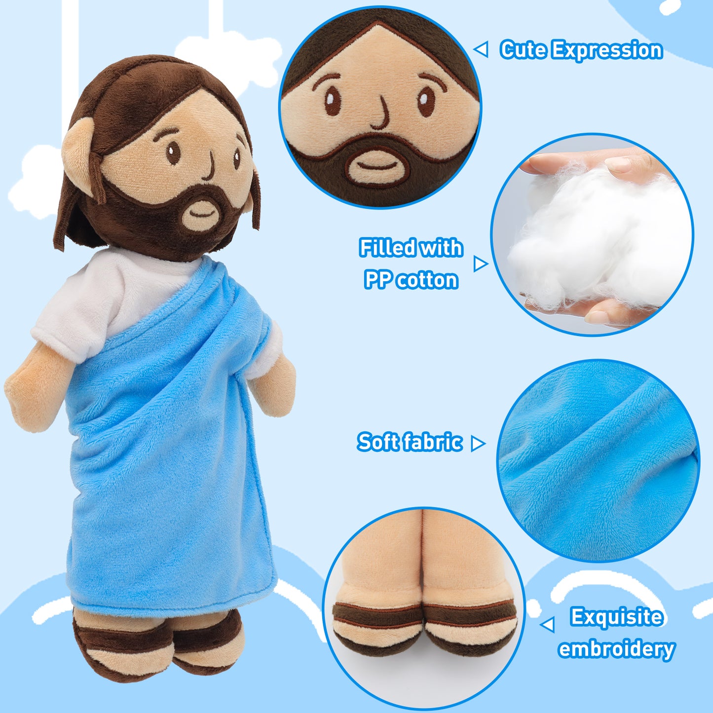Blue Jesus Plush Toy-White/Brown