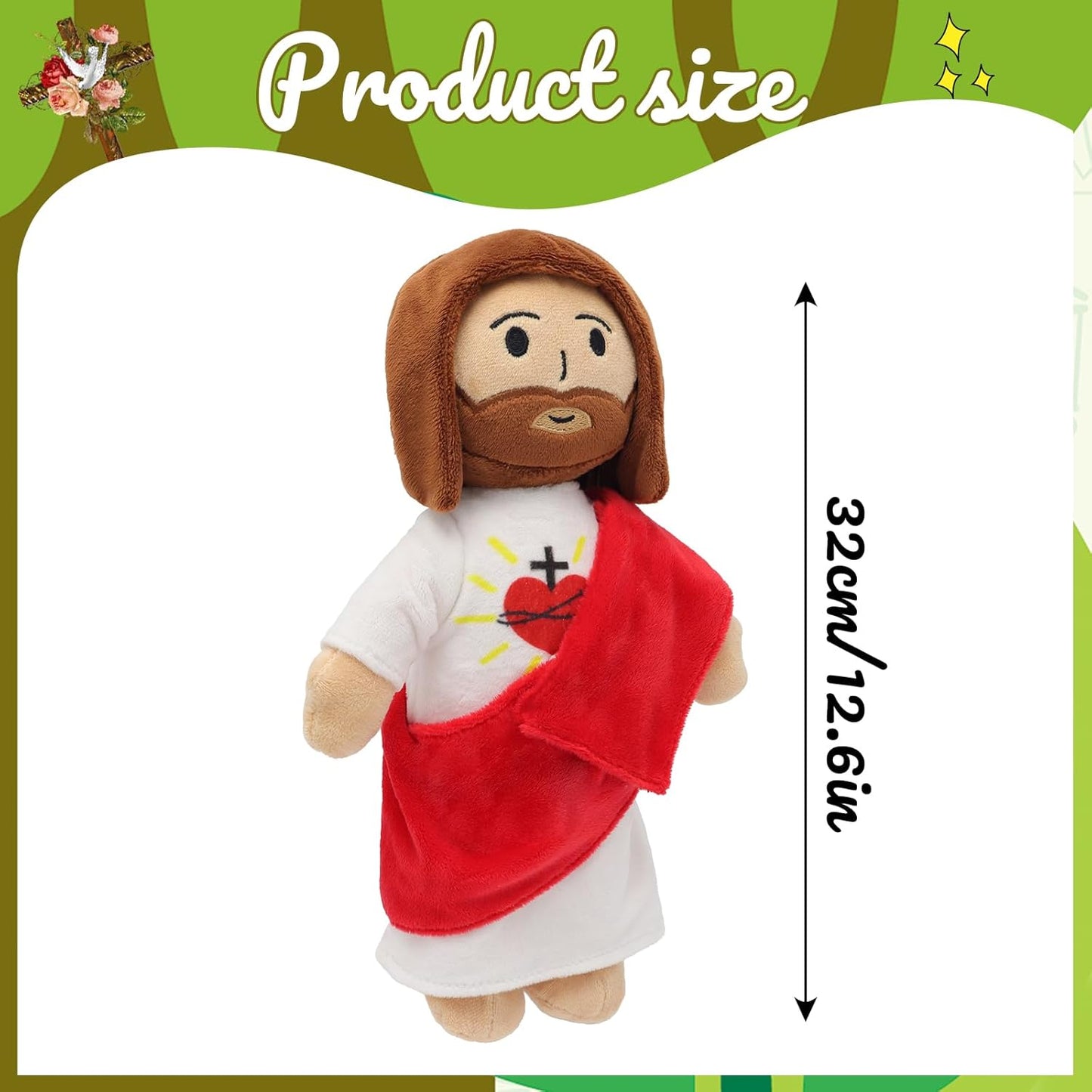 Red Sacred Heart of Jesus Plush-White/Brown
